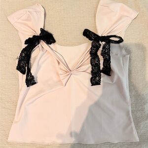 Pink Top with Black Lace Bows